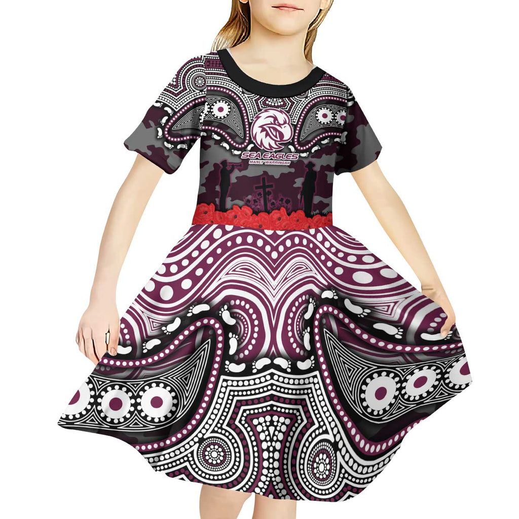 ANZAC Day Manly Warringah Sea Eagles Kid Short Sleeve Dress Military Memorial Aboriginal Indigenous Art