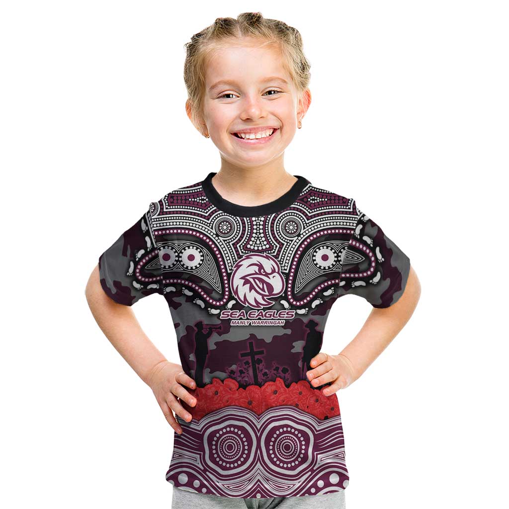 ANZAC Day Manly Warringah Sea Eagles Kid T Shirt Military Memorial Aboriginal Indigenous Art