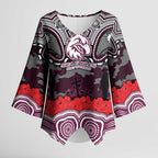 ANZAC Day Manly Warringah Sea Eagles Kimono Sleeve Blouse Military Memorial Aboriginal Indigenous Art