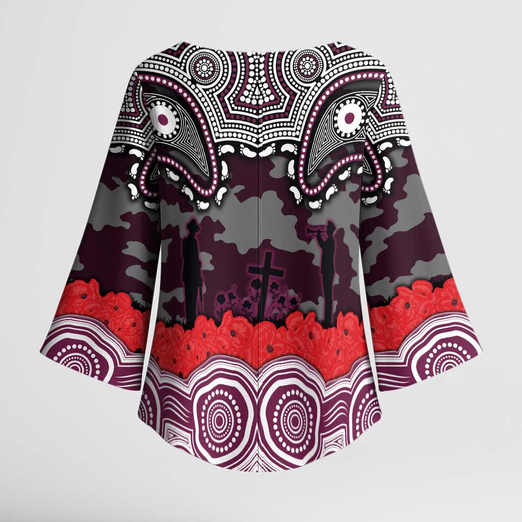 ANZAC Day Manly Warringah Sea Eagles Kimono Sleeve Blouse Military Memorial Aboriginal Indigenous Art