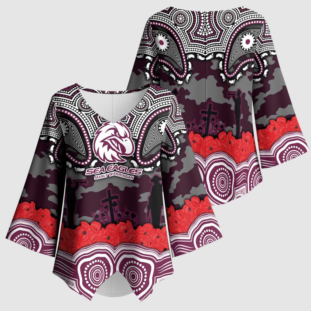ANZAC Day Manly Warringah Sea Eagles Kimono Sleeve Blouse Military Memorial Aboriginal Indigenous Art
