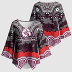 ANZAC Day Manly Warringah Sea Eagles Kimono Sleeve Blouse Military Memorial Aboriginal Indigenous Art
