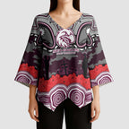 ANZAC Day Manly Warringah Sea Eagles Kimono Sleeve Blouse Military Memorial Aboriginal Indigenous Art