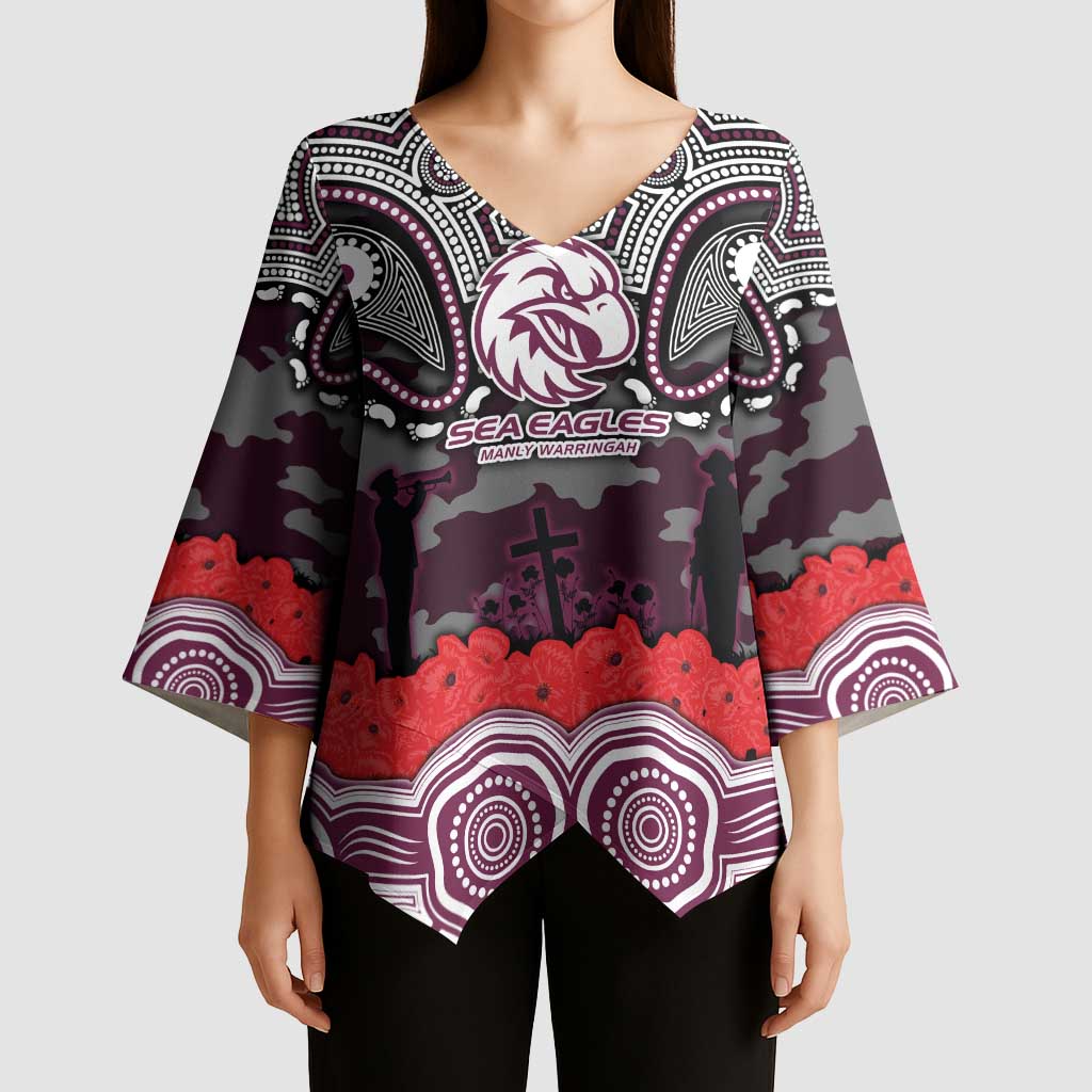ANZAC Day Manly Warringah Sea Eagles Kimono Sleeve Blouse Military Memorial Aboriginal Indigenous Art
