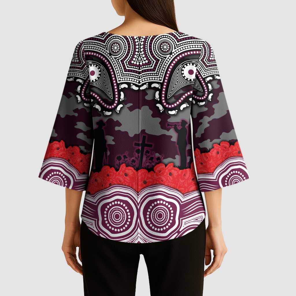 ANZAC Day Manly Warringah Sea Eagles Kimono Sleeve Blouse Military Memorial Aboriginal Indigenous Art
