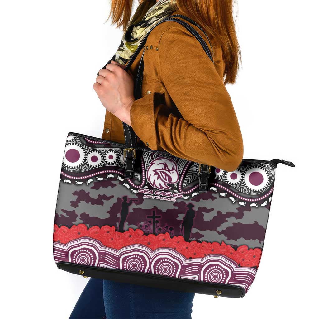 ANZAC Day Manly Warringah Sea Eagles Leather Tote Bag Military Memorial Aboriginal Indigenous Art