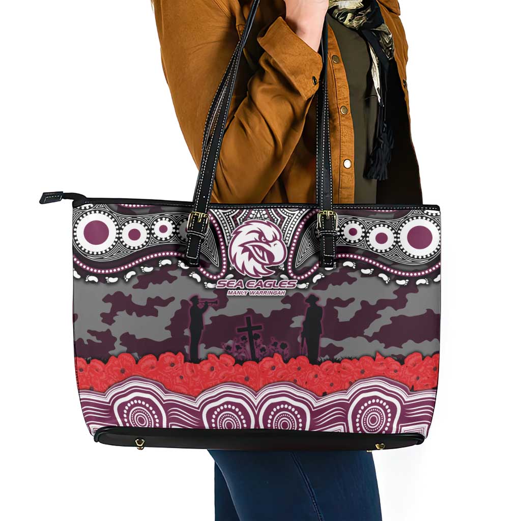 ANZAC Day Manly Warringah Sea Eagles Leather Tote Bag Military Memorial Aboriginal Indigenous Art