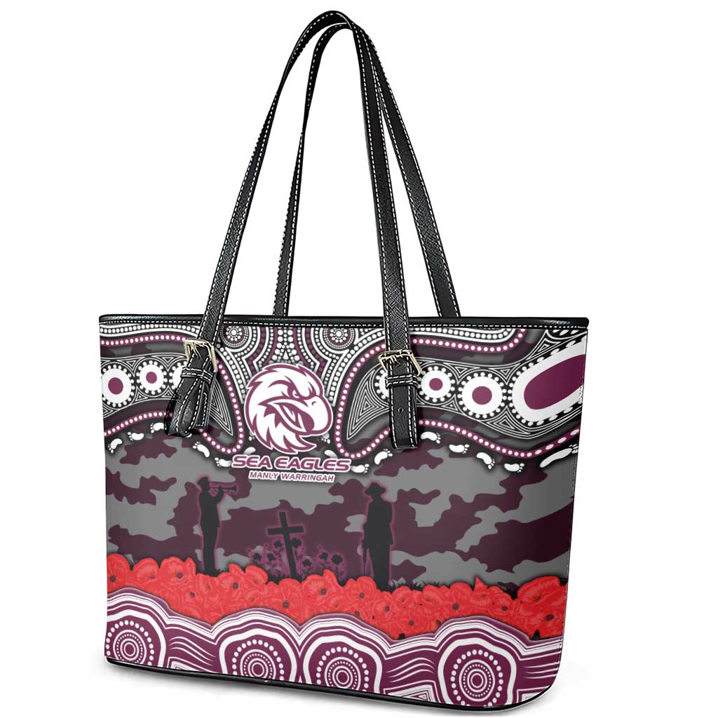 ANZAC Day Manly Warringah Sea Eagles Leather Tote Bag Military Memorial Aboriginal Indigenous Art