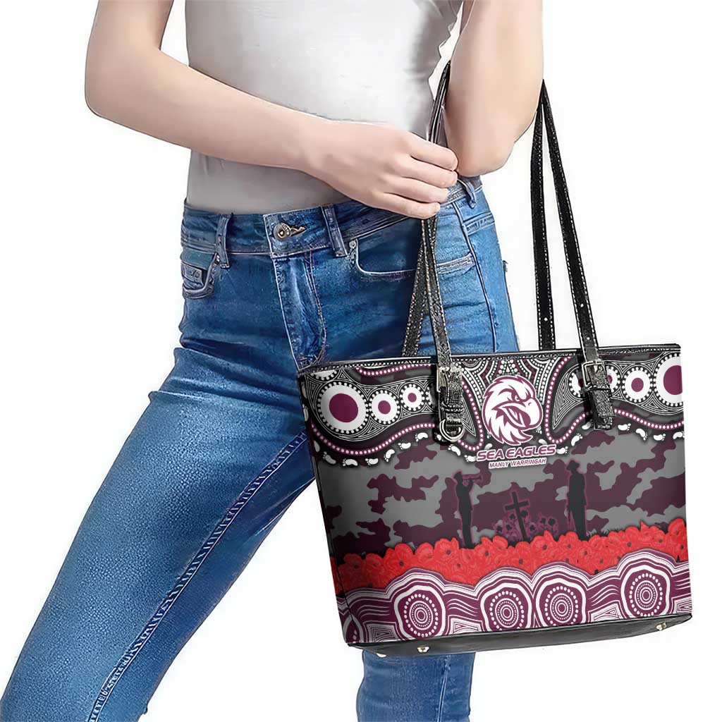 ANZAC Day Manly Warringah Sea Eagles Leather Tote Bag Military Memorial Aboriginal Indigenous Art