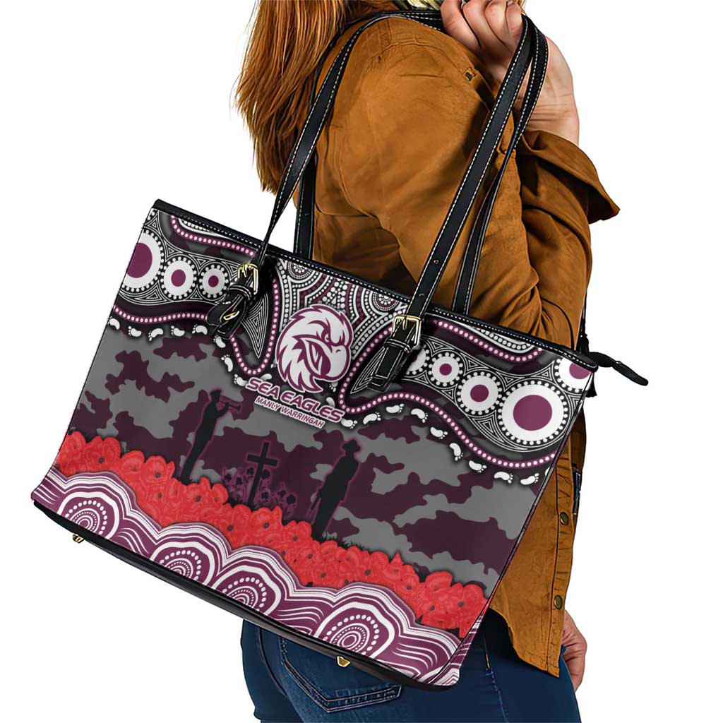 ANZAC Day Manly Warringah Sea Eagles Leather Tote Bag Military Memorial Aboriginal Indigenous Art