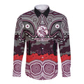 ANZAC Day Manly Warringah Sea Eagles Long Sleeve Button Shirt Military Memorial Aboriginal Indigenous Art