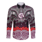 ANZAC Day Manly Warringah Sea Eagles Long Sleeve Button Shirt Military Memorial Aboriginal Indigenous Art