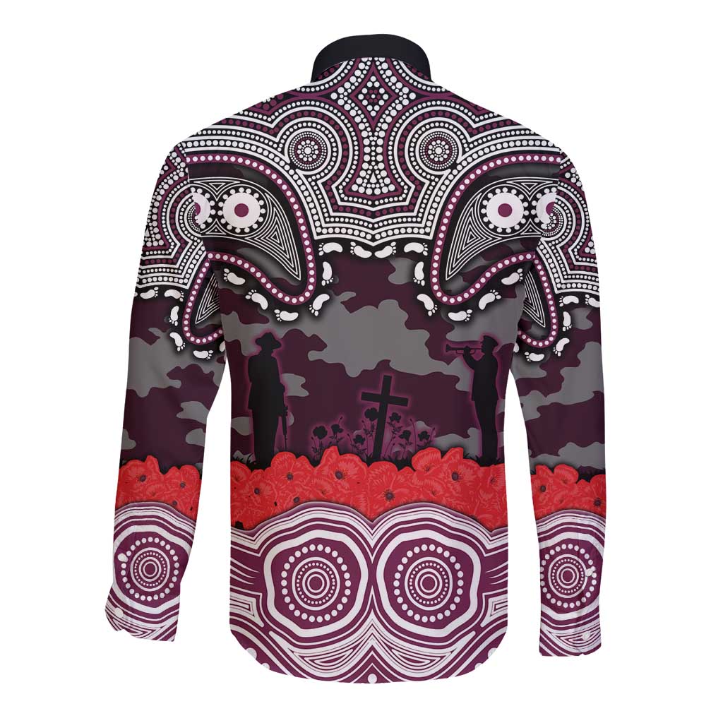 ANZAC Day Manly Warringah Sea Eagles Long Sleeve Button Shirt Military Memorial Aboriginal Indigenous Art