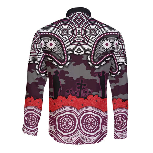 ANZAC Day Manly Warringah Sea Eagles Long Sleeve Button Shirt Military Memorial Aboriginal Indigenous Art