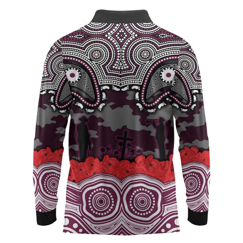 ANZAC Day Manly Warringah Sea Eagles Long Sleeve Polo Shirt Military Memorial Aboriginal Indigenous Art