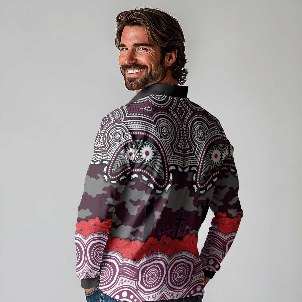 ANZAC Day Manly Warringah Sea Eagles Long Sleeve Polo Shirt Military Memorial Aboriginal Indigenous Art