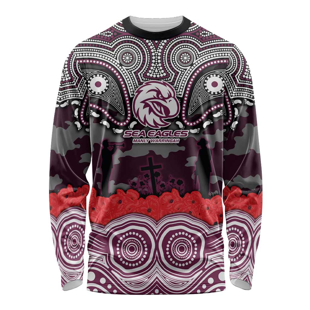 ANZAC Day Manly Warringah Sea Eagles Long Sleeve Shirt Military Memorial Aboriginal Indigenous Art