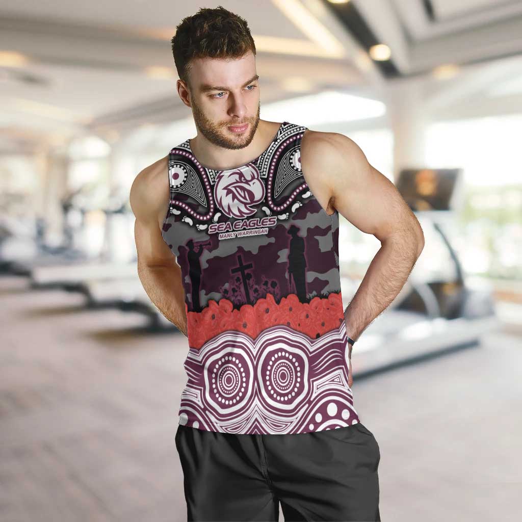 ANZAC Day Manly Warringah Sea Eagles Men Tank Top Military Memorial Aboriginal Indigenous Art