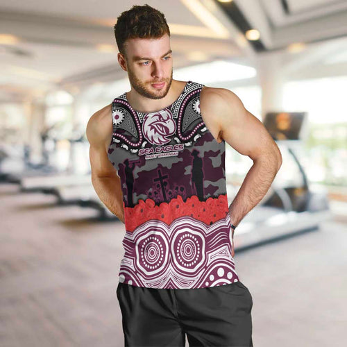 ANZAC Day Manly Warringah Sea Eagles Men Tank Top Military Memorial Aboriginal Indigenous Art