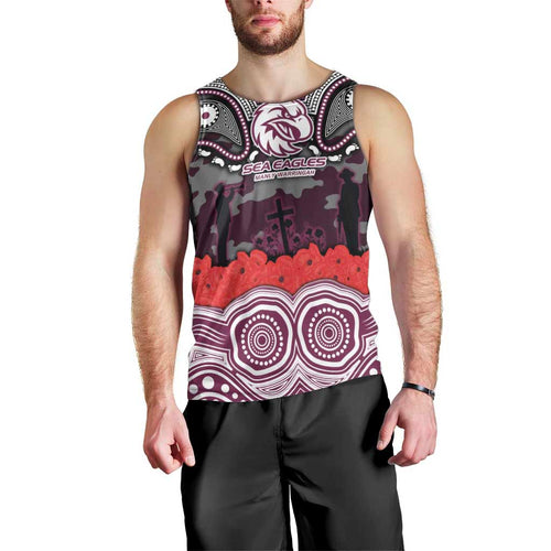 ANZAC Day Manly Warringah Sea Eagles Men Tank Top Military Memorial Aboriginal Indigenous Art