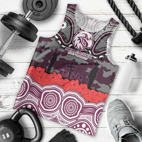 ANZAC Day Manly Warringah Sea Eagles Men Tank Top Military Memorial Aboriginal Indigenous Art