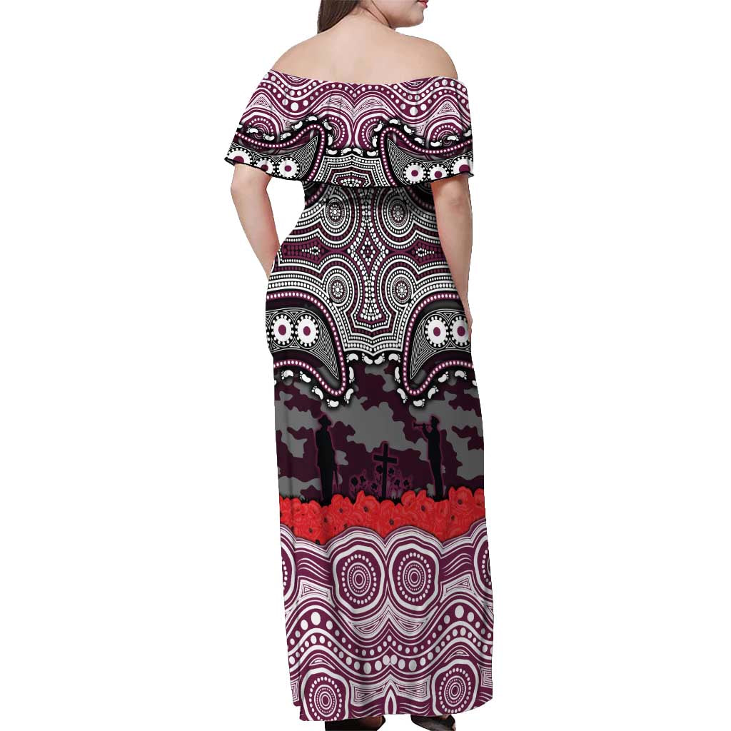 ANZAC Day Manly Warringah Sea Eagles Off Shoulder Maxi Dress Military Memorial Aboriginal Indigenous Art
