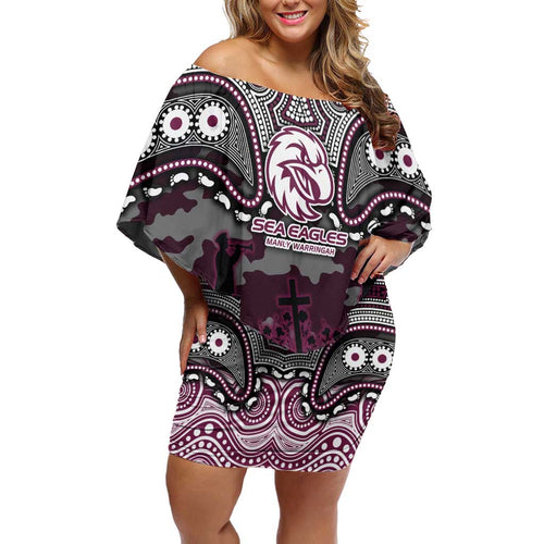 ANZAC Day Manly Warringah Sea Eagles Off Shoulder Short Dress Military Memorial Aboriginal Indigenous Art
