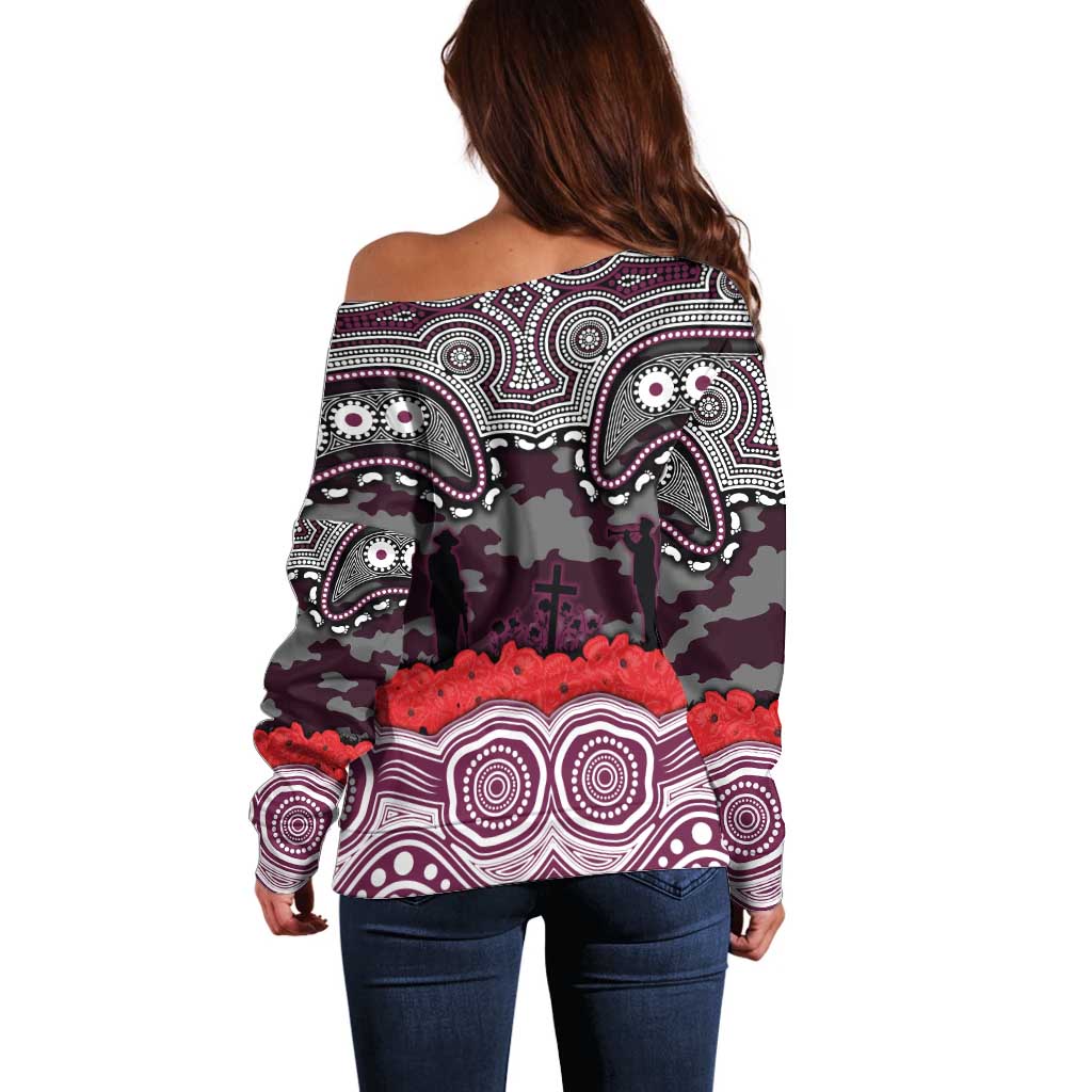 ANZAC Day Manly Warringah Sea Eagles Off Shoulder Sweater Military Memorial Aboriginal Indigenous Art