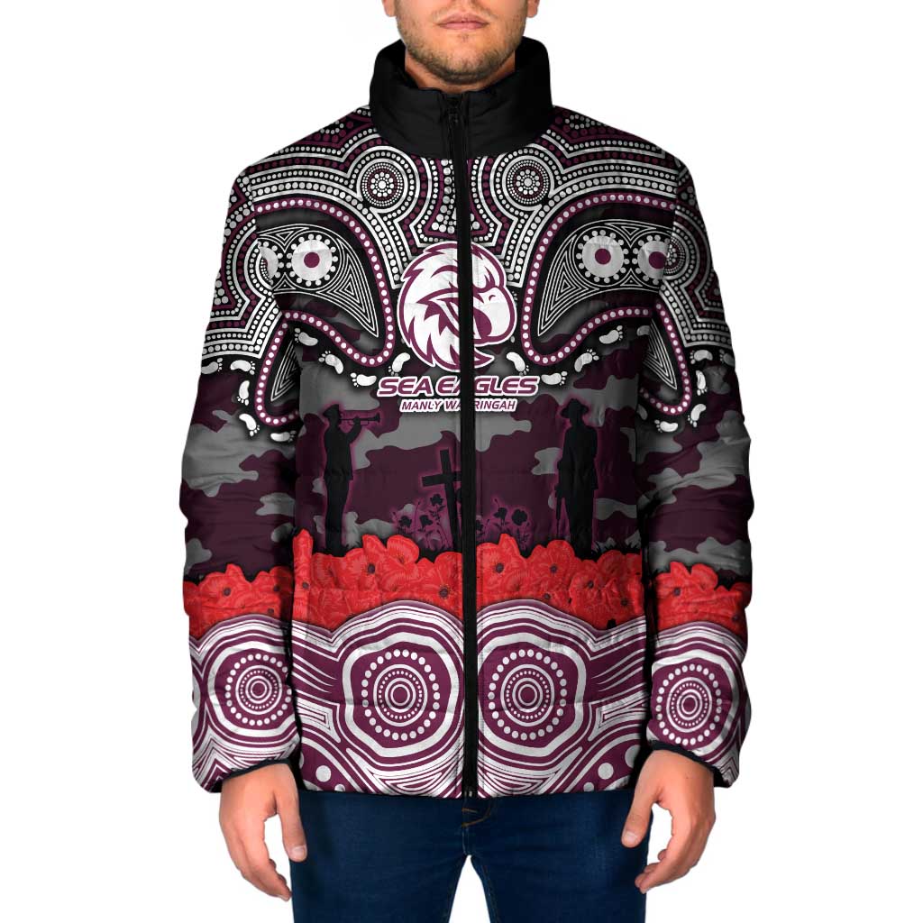 ANZAC Day Manly Warringah Sea Eagles Padded Jacket Military Memorial Aboriginal Indigenous Art