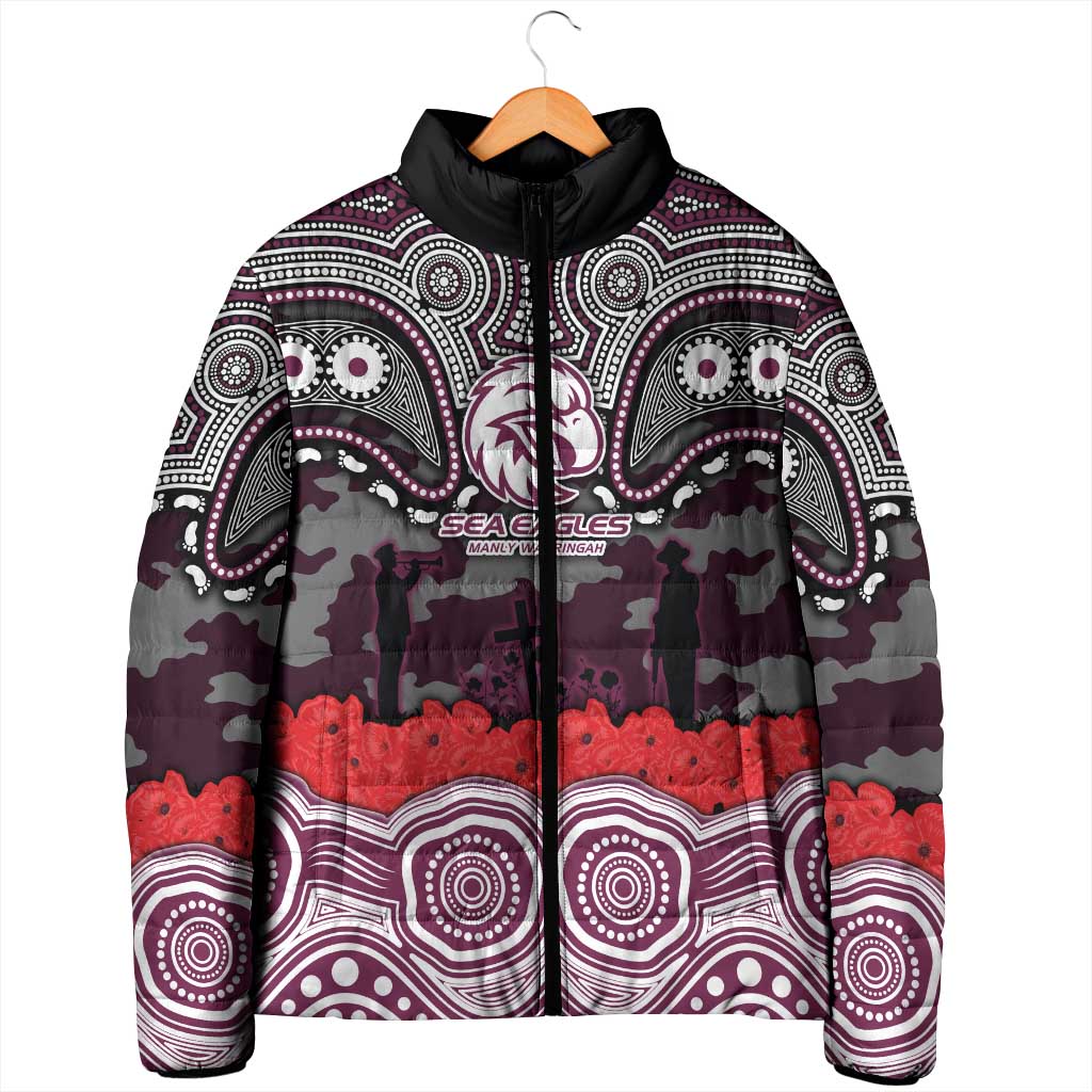 ANZAC Day Manly Warringah Sea Eagles Padded Jacket Military Memorial Aboriginal Indigenous Art