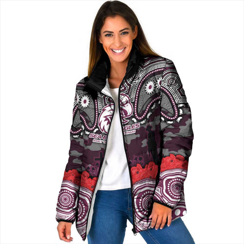 ANZAC Day Manly Warringah Sea Eagles Padded Jacket Military Memorial Aboriginal Indigenous Art