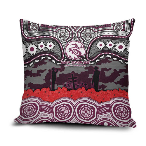 ANZAC Day Manly Warringah Sea Eagles Pillow Cover Military Memorial Aboriginal Indigenous Art