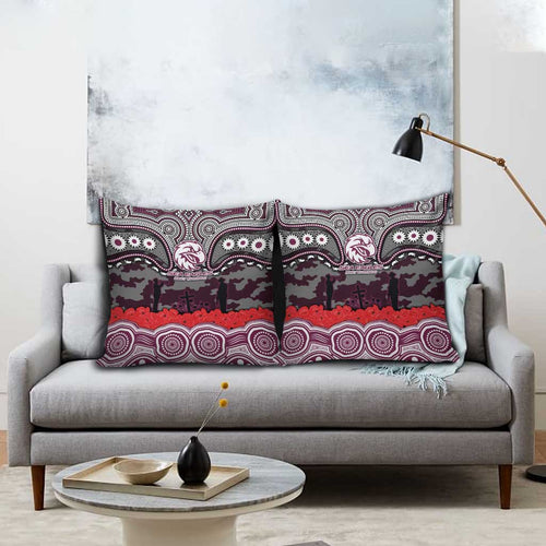 ANZAC Day Manly Warringah Sea Eagles Pillow Cover Military Memorial Aboriginal Indigenous Art