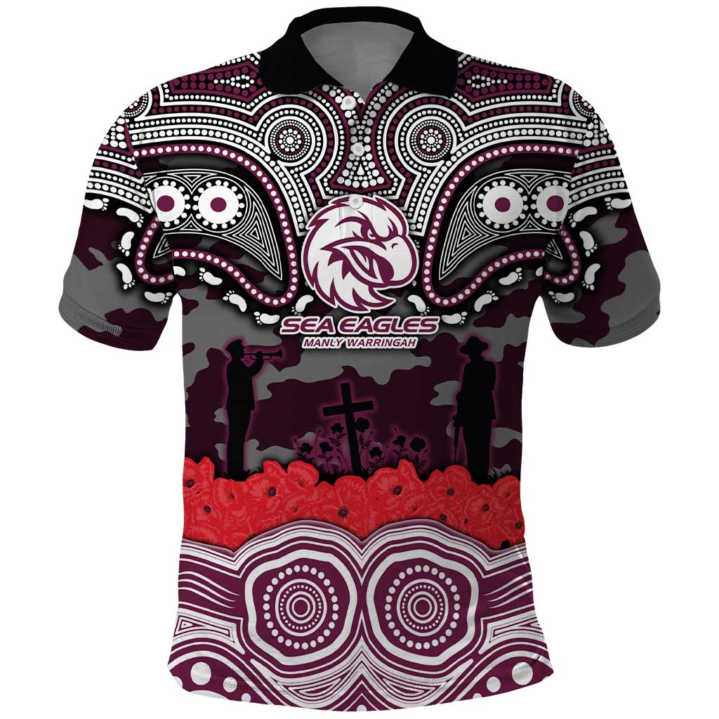 ANZAC Day Manly Warringah Sea Eagles Polo Shirt Military Memorial Aboriginal Indigenous Art