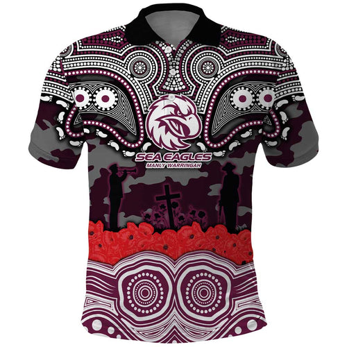 ANZAC Day Manly Warringah Sea Eagles Polo Shirt Military Memorial Aboriginal Indigenous Art