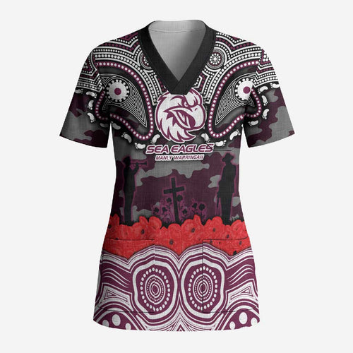 ANZAC Day Manly Warringah Sea Eagles Scrub Top Military Memorial Aboriginal Indigenous Art