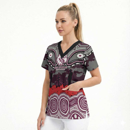 ANZAC Day Manly Warringah Sea Eagles Scrub Top Military Memorial Aboriginal Indigenous Art