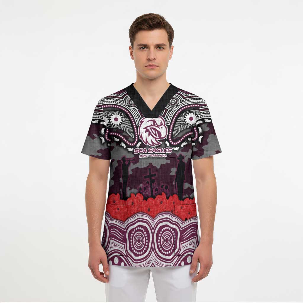 ANZAC Day Manly Warringah Sea Eagles Scrub Top Military Memorial Aboriginal Indigenous Art