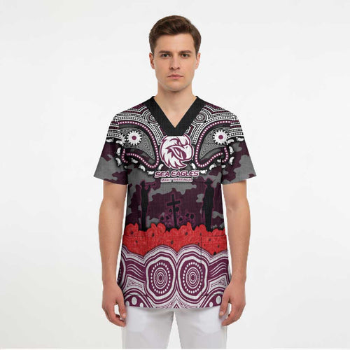 ANZAC Day Manly Warringah Sea Eagles Scrub Top Military Memorial Aboriginal Indigenous Art