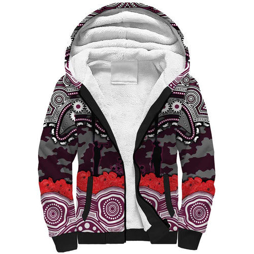 ANZAC Day Manly Warringah Sea Eagles Sherpa Hoodie Military Memorial Aboriginal Indigenous Art
