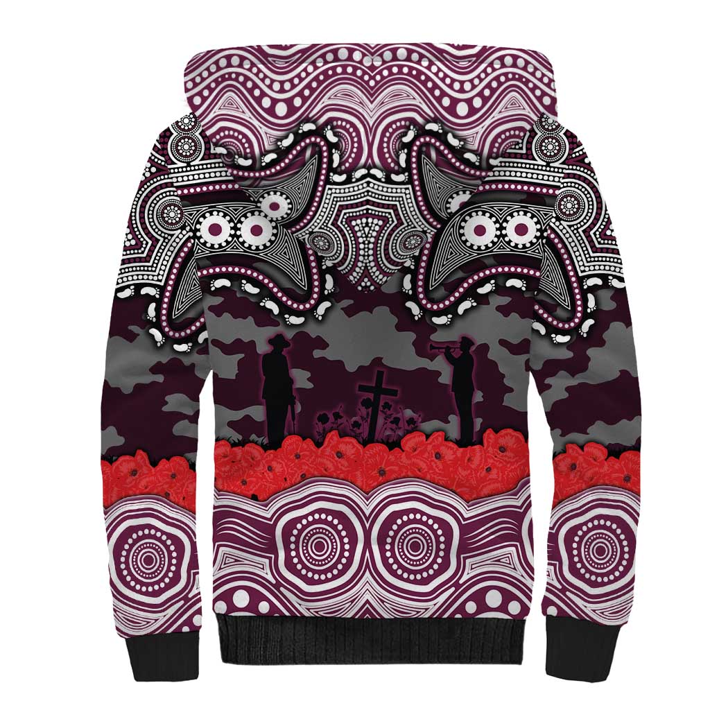 ANZAC Day Manly Warringah Sea Eagles Sherpa Hoodie Military Memorial Aboriginal Indigenous Art