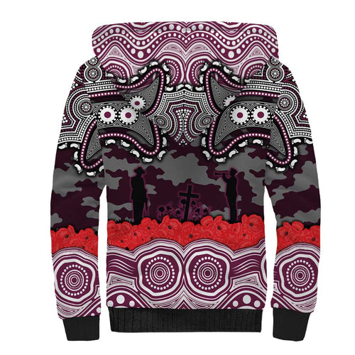 ANZAC Day Manly Warringah Sea Eagles Sherpa Hoodie Military Memorial Aboriginal Indigenous Art