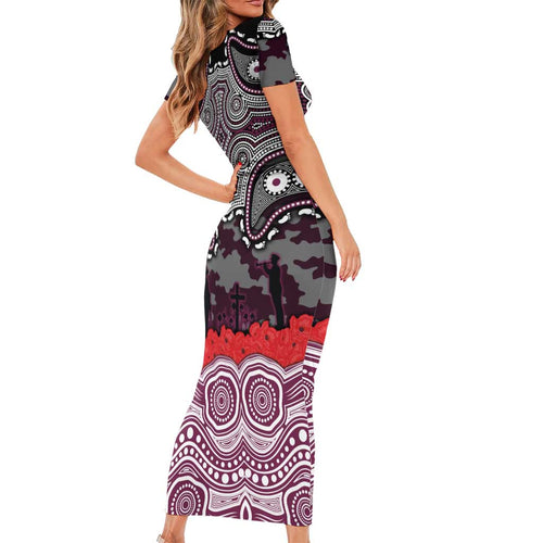 ANZAC Day Manly Warringah Sea Eagles Short Sleeve Bodycon Dress Military Memorial Aboriginal Indigenous Art