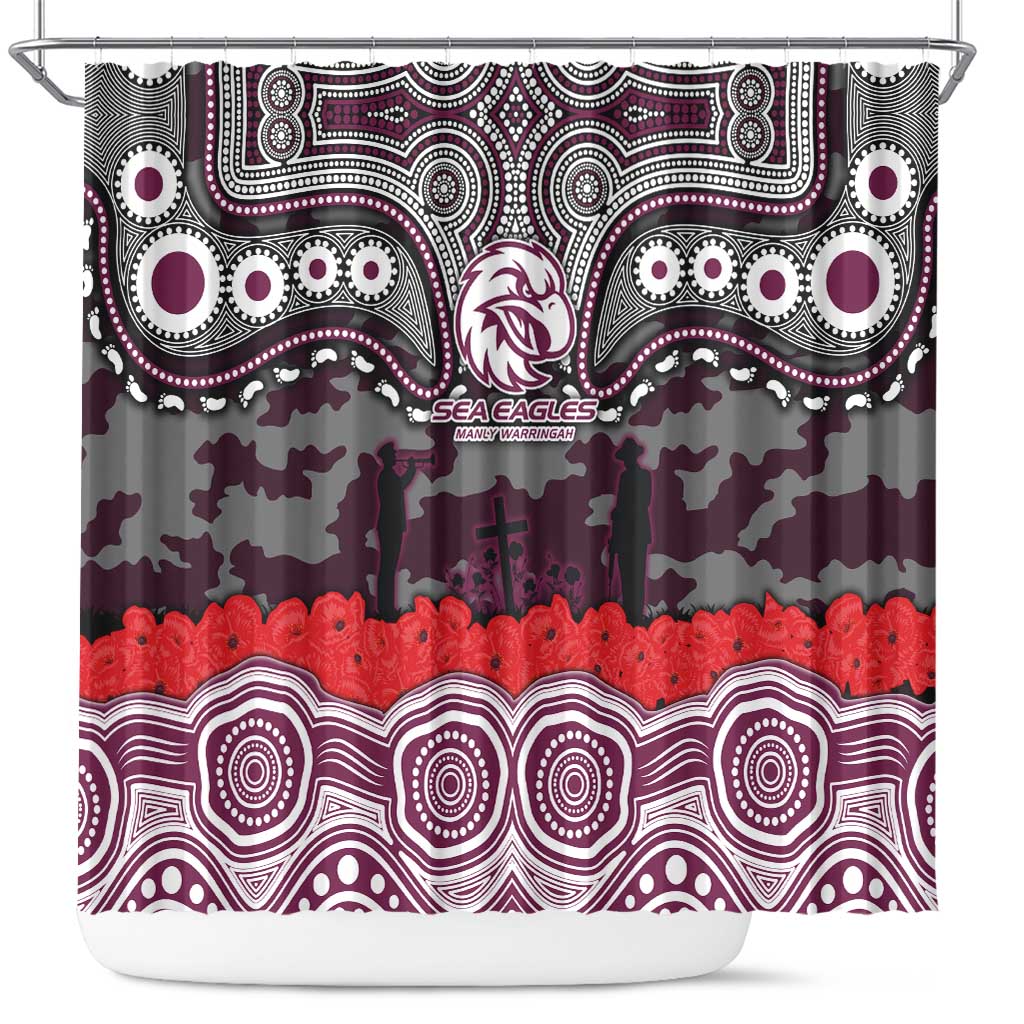 ANZAC Day Manly Warringah Sea Eagles Shower Curtain Military Memorial Aboriginal Indigenous Art