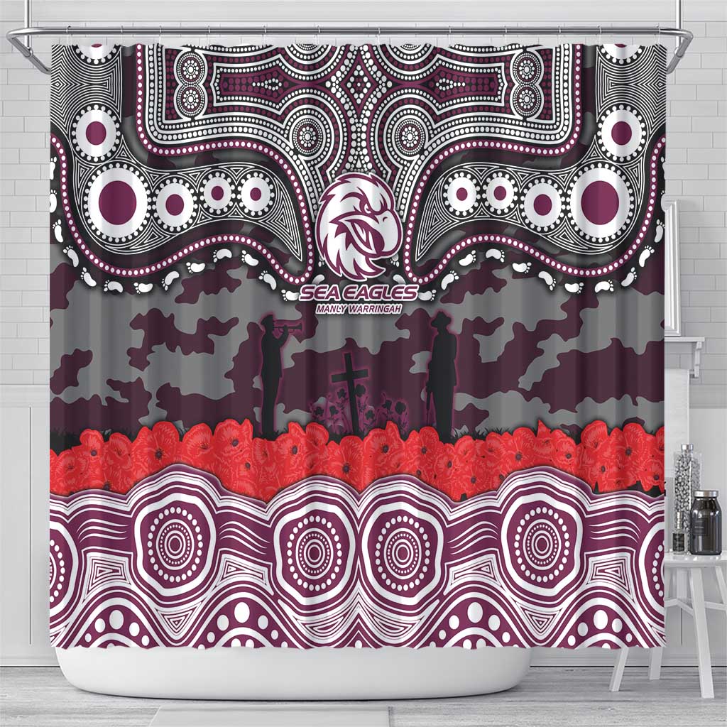 ANZAC Day Manly Warringah Sea Eagles Shower Curtain Military Memorial Aboriginal Indigenous Art