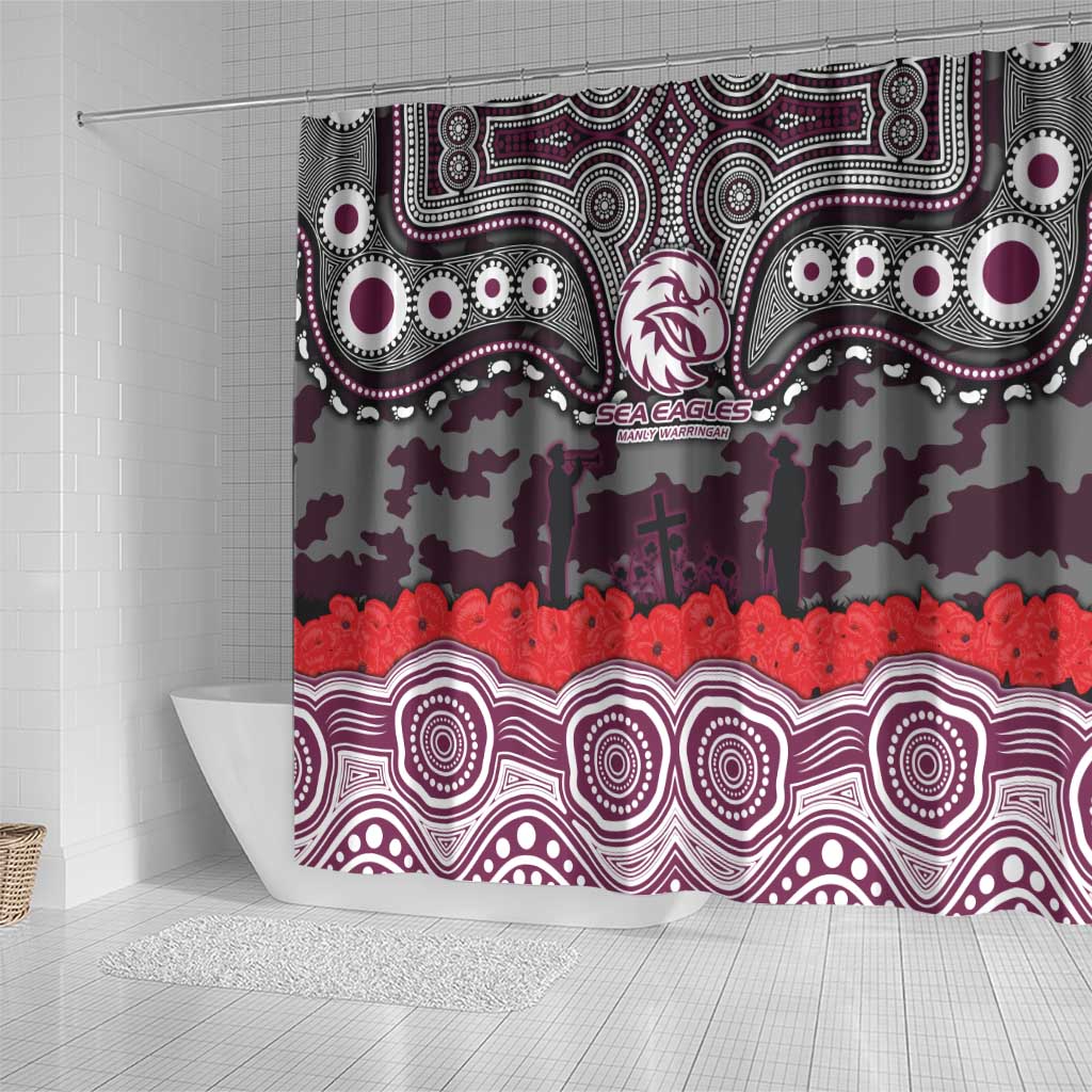 ANZAC Day Manly Warringah Sea Eagles Shower Curtain Military Memorial Aboriginal Indigenous Art