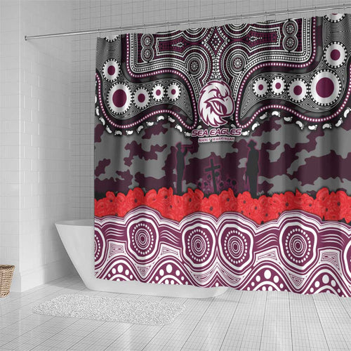 ANZAC Day Manly Warringah Sea Eagles Shower Curtain Military Memorial Aboriginal Indigenous Art
