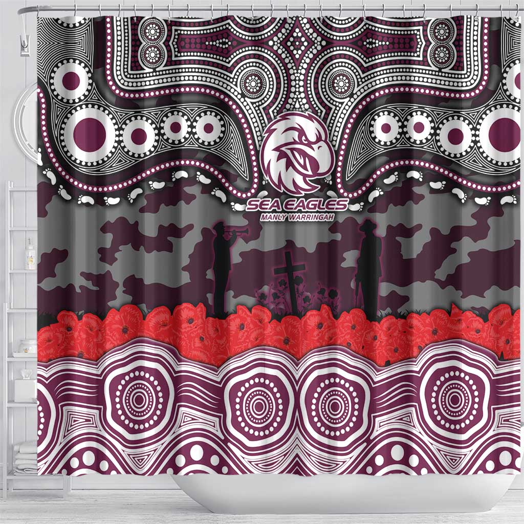 ANZAC Day Manly Warringah Sea Eagles Shower Curtain Military Memorial Aboriginal Indigenous Art