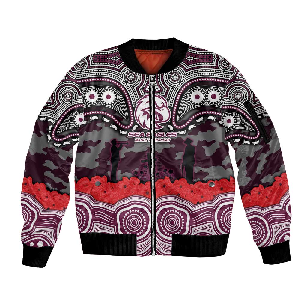 ANZAC Day Manly Warringah Sea Eagles Sleeve Zip Bomber Jacket Military Memorial Aboriginal Indigenous Art