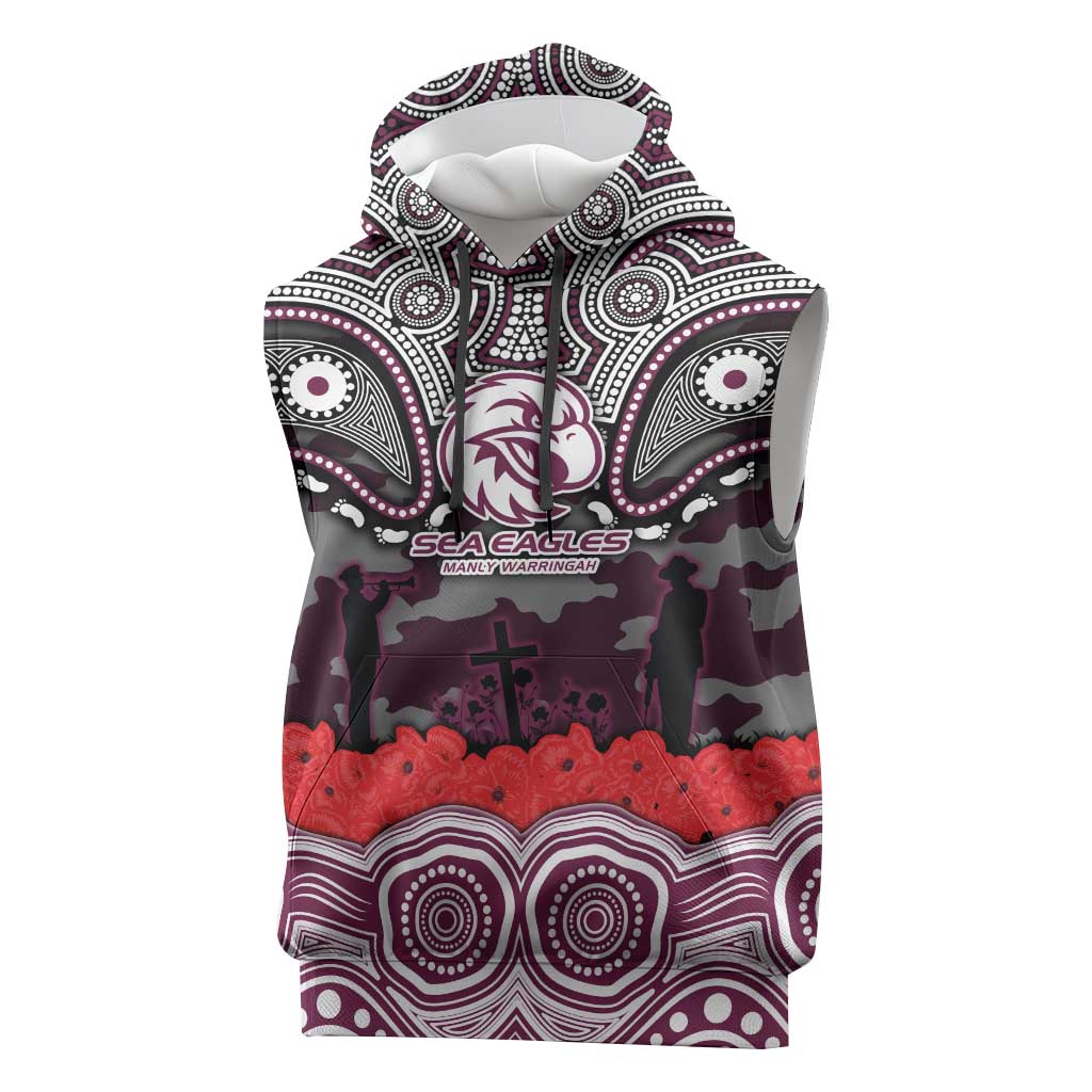 ANZAC Day Manly Warringah Sea Eagles Sleeveless Hoodie Military Memorial Aboriginal Indigenous Art